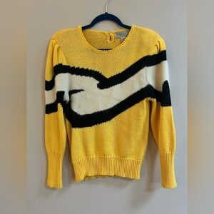 Maurada Vintage Yellow & Black Angora Blend Abstract Pattern Long Sleeve Sweater